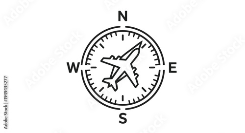 Compass navigation symbol with directional arrow on for travel and exploration
