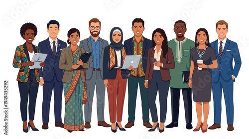 Diverse business people standing together.