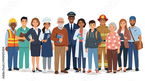 Diverse group of people standing.