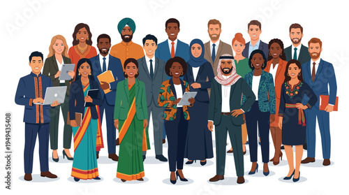 Diverse group of people standing.