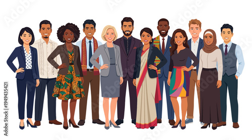 Diverse group of people standing.