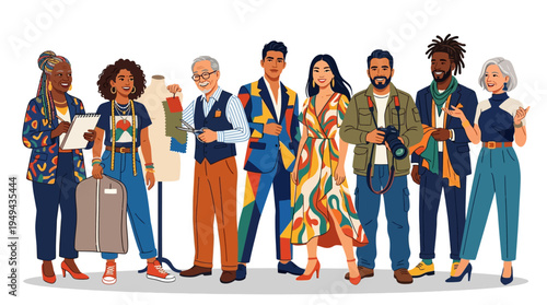 Diverse group of people standing.