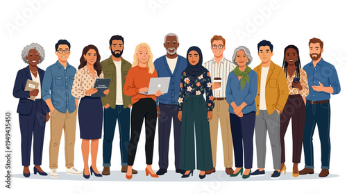 Diverse group of people standing.