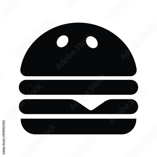 Simple Black Silhouette Icon of a Burger with Cheese on White Background - Vector Graphic for Food Industry
