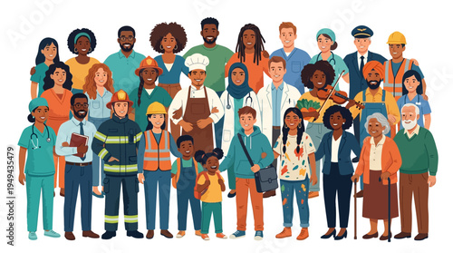 Diverse group of people standing.