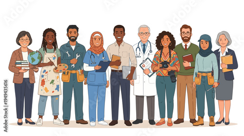 Diverse medical professionals standing together.