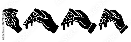 Hand Holding Fast Food Pizza Slice Delivery Service  Silhouette Flat Line Icon Vector
