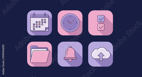 Icon set calendar clock folder cloud