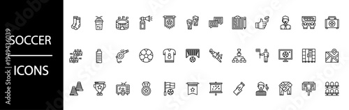 A collection of soccer icons on a white background