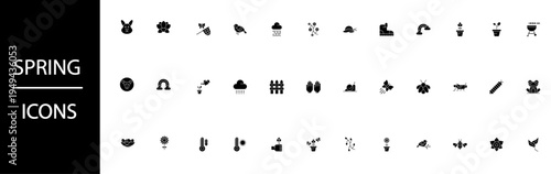 A collection of spring icons on a white background