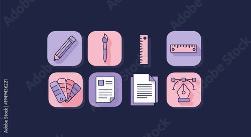 Graphic design icons set on dark background