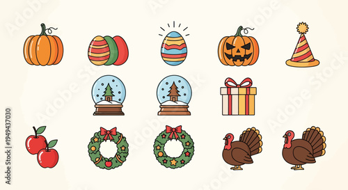 Holiday season icons set on white