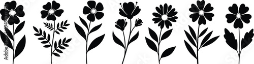 Black and white floral silhouettes with various flowers and leaves