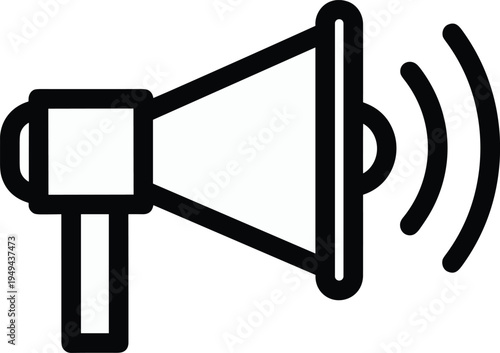 Black and white of a megaphone with sound waves loudspeaker announcement