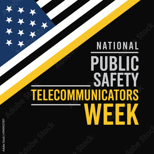 National Public Safety Telecommunicators Week Awareness Banner with Thin Gold Line US Flag Motif for Dispatcher Appreciation and Emergency Services