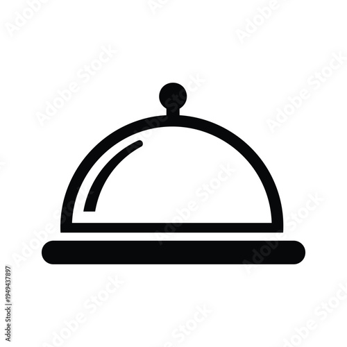 Simple black icon of a food cloche on a white background, symbolizing service, catering, and restaurant cuisine presentation.