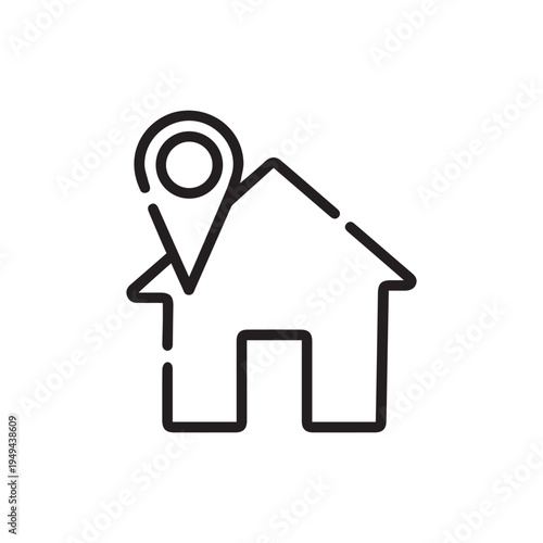Single line icon, vector illustration. Image of a house with a location. Suitable for websites, social networks, mobile applications.
