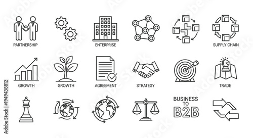 Business and finance related icons depicting growth strategy and partnership