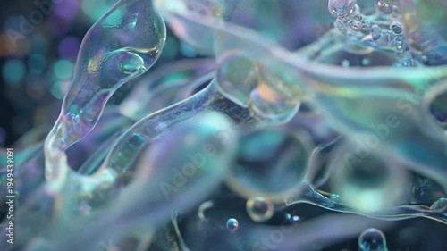 Bubbles float and change shape in a dark area