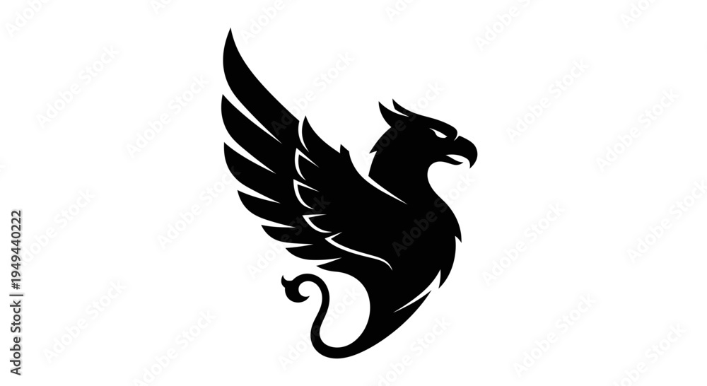 Fototapeta premium Black Griffin Silhouette, Mythical Creature, Heraldic Symbol, Majestic Winged Lion Eagle Hybrid