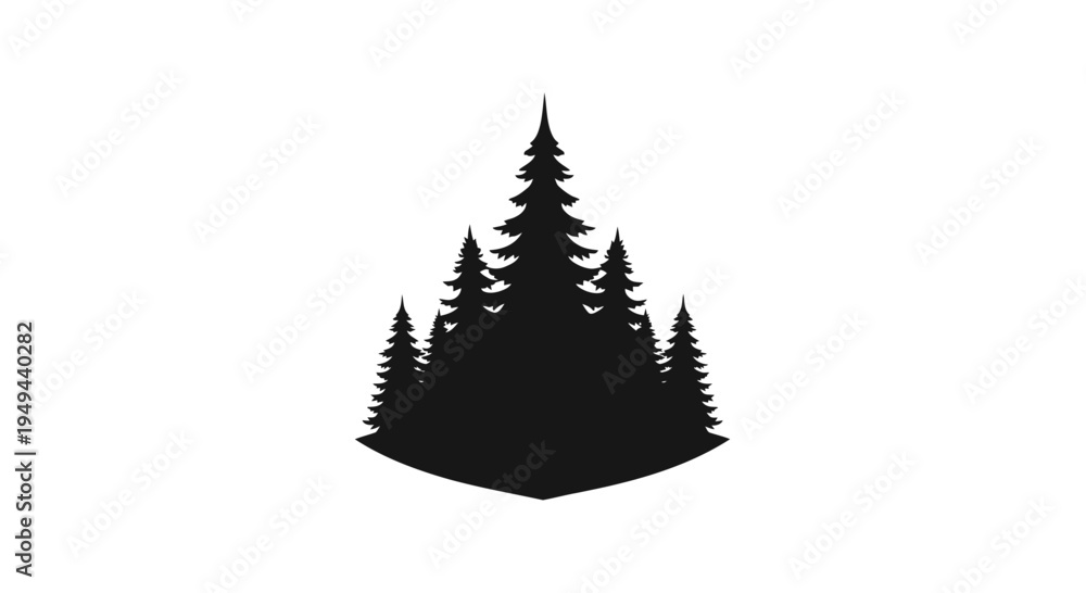 Obraz premium Black Silhouette of a Dense Pine Forest on a White Background