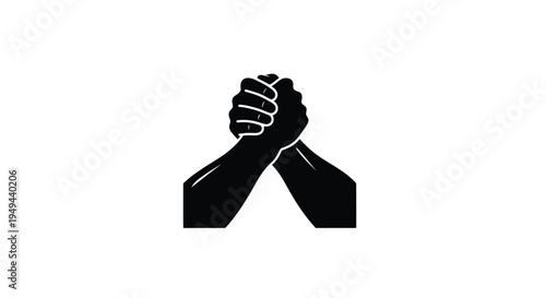 A black silhouette depicting two arms engaged in an arm wrestling match