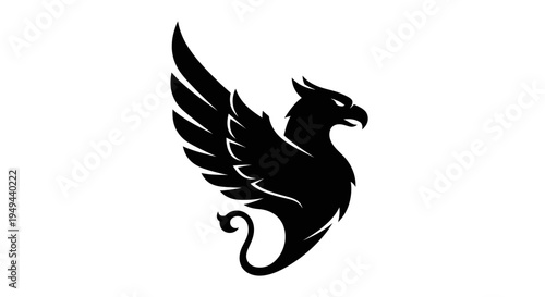 Black Griffin Silhouette, Mythical Creature, Heraldic Symbol, Majestic Winged Lion Eagle Hybrid