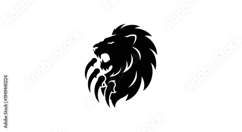 Black Lion Head Silhouette Logo, Majestic King of Beasts, Fierce Predator, Symbol of Strength