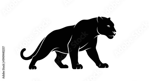 Black Panther Silhouette Walking Confidently, Powerful Predator, Wild Animal Icon