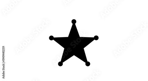 Black Sheriff Star Badge Icon, Wild West Symbol, Isolated on White Background
