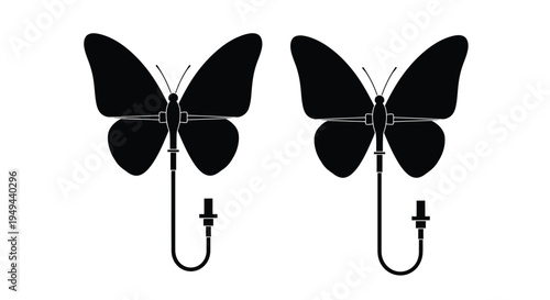 Two black butterflies depicted with charging cables and plugs