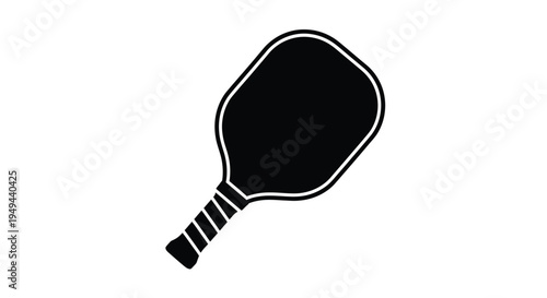 Simple black silhouette of a pickleball paddle on a white background