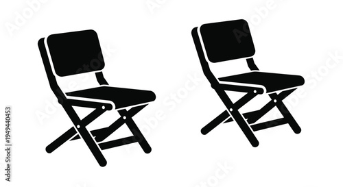 Two black silhouette folding chairs against a white background