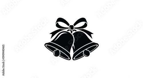 Elegant black silhouette of two christmas bells with a decorative bow