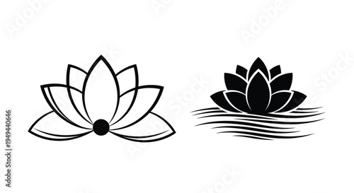 Two lotus flowers in contrasting styles white and black designs