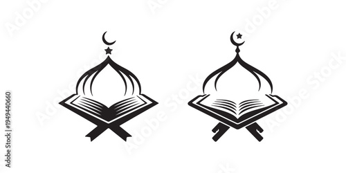 Open Islamic holy book Quran resting on a wooden rehal book stand, isolated vector illustration, concept for Islamic education, Ramadan celebration and spiritual guidance