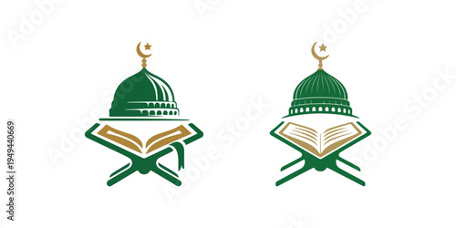 Open Islamic holy book Quran resting on a wooden rehal book stand, isolated vector illustration, concept for Islamic education, Ramadan celebration and spiritual guidance