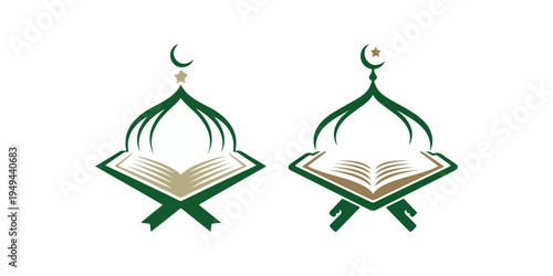 Open Islamic holy book Quran resting on a wooden rehal book stand, isolated vector illustration, concept for Islamic education, Ramadan celebration and spiritual guidance