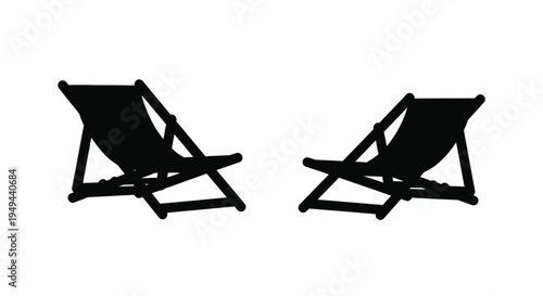 Two black beach chairs are depicted in a simple minimalist style