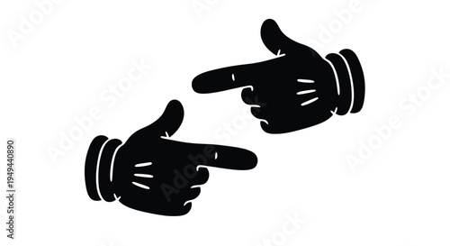Two hands pointing in opposite directions a simple black and white graphic
