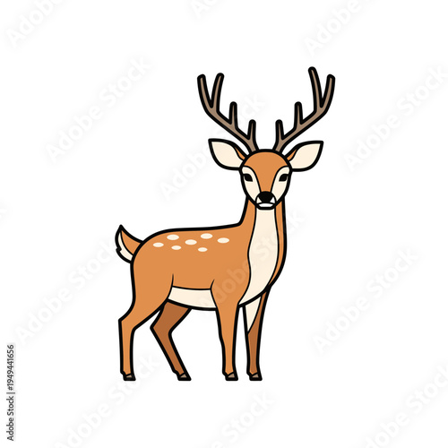 Cartoon Style Fallow Deer with Antlers vector illustration