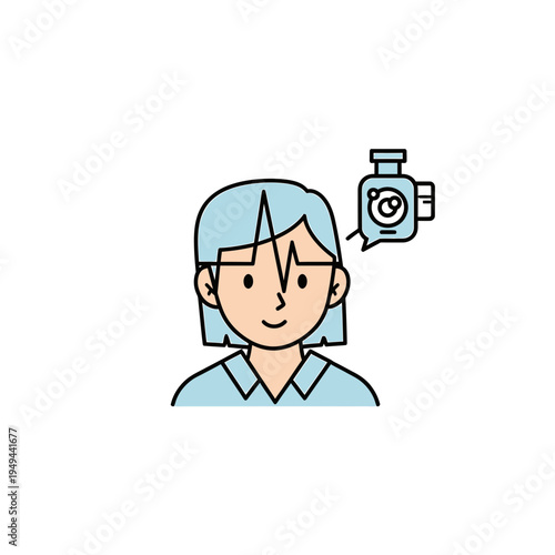 Woman Thinking about Security Camera System vector illustration