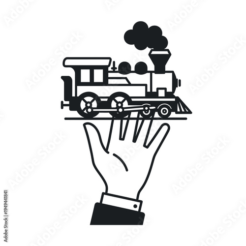 Steam Train Above an Open Hand Icon vector illustration