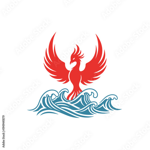 Phoenix Rising from the Waves vector illustration