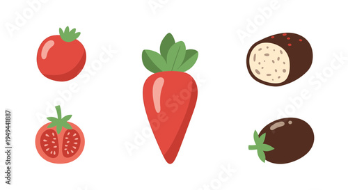 Cartoon Vegetables Tomatoes Radish and Potato vector illustration