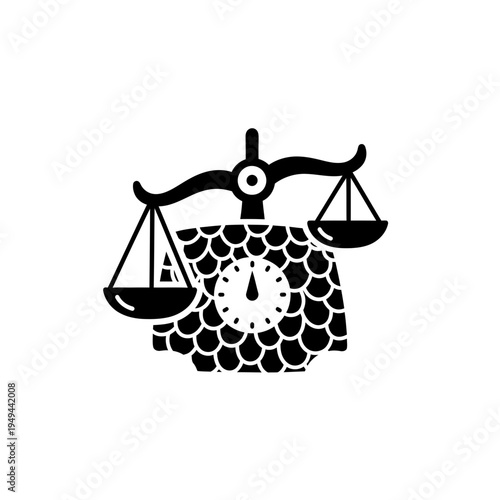 Scales of Justice with Clock Time Concept Black vector illustration