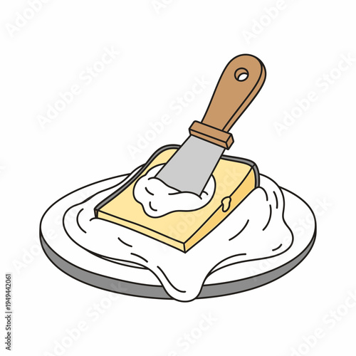 Spreading Butter with Knife on Plate vector illustration