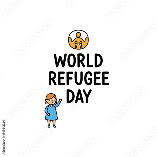 World Refugee Day Typography with Simple Icon and Girl vector illustration