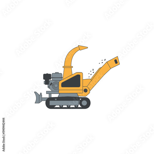 Yellow Wood Chipper Machinery Isolated on White vector illustration