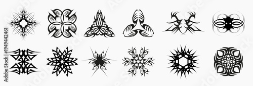 Decorative tribal tattoo ornaments pack, symmetrical design elements